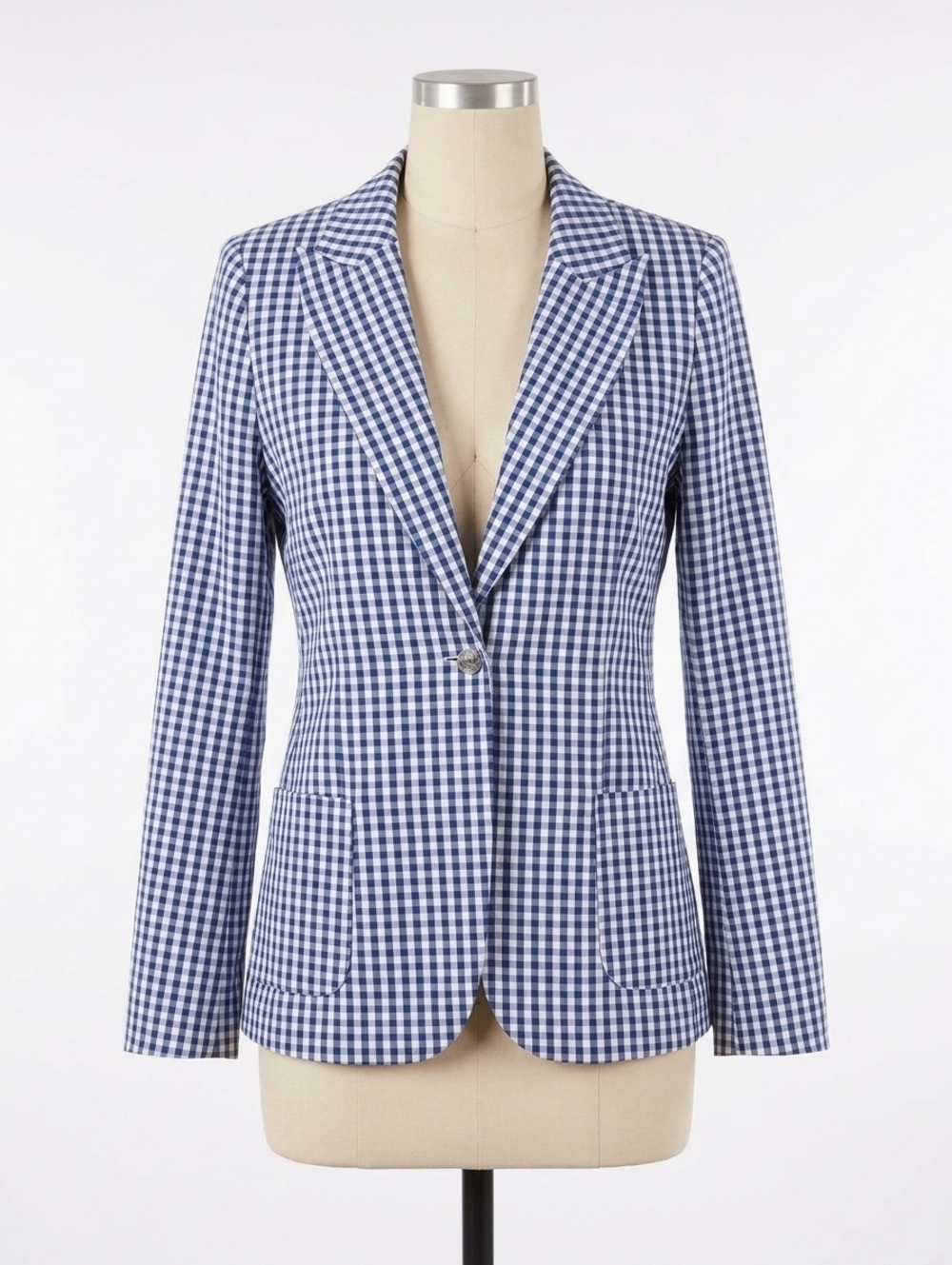 NEW VILAGALLO women's lined gingham blazer in blue